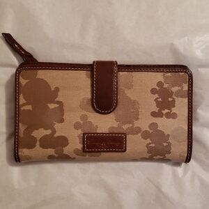 Dooney and Bourke Disney Mickey Full Size Wallet Canvas/Leather, Brown/Beige HTF